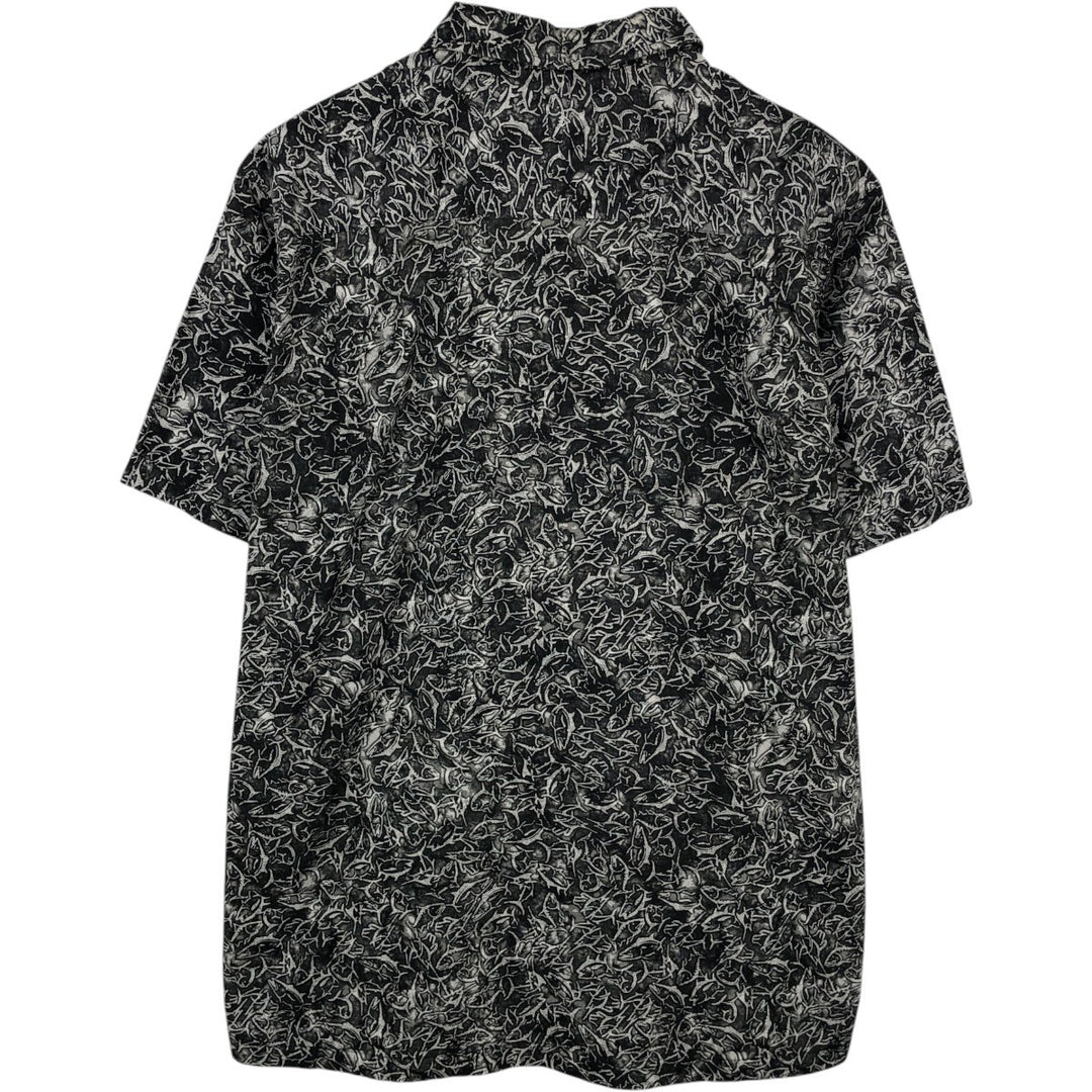 2000'S Columbia all-over fish print short-sleeved cotton shirt, boxy fit, men's size M. cotton black type Vintage Second Hand