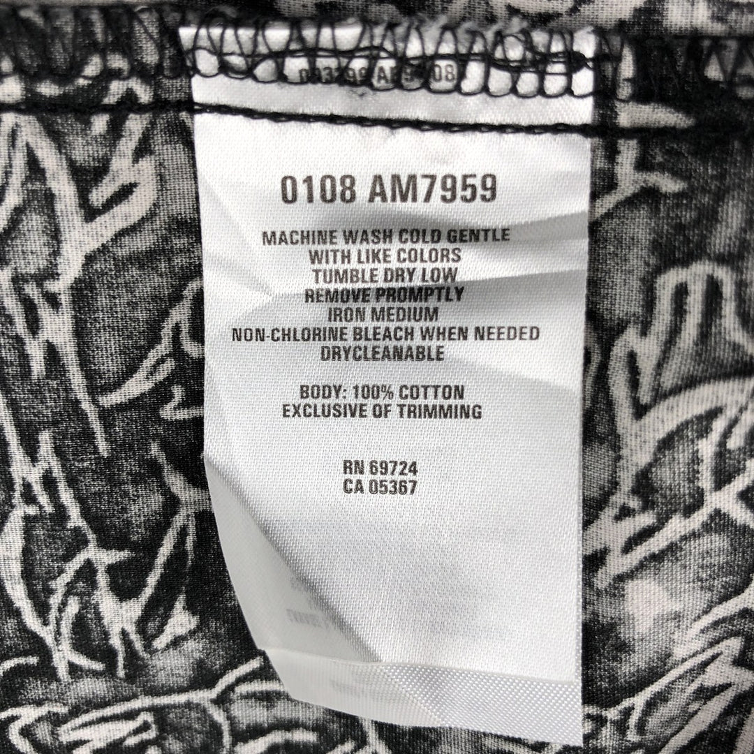 2000'S Columbia all-over fish print short-sleeved cotton shirt, boxy fit, men's size M. cotton black type Vintage Second Hand