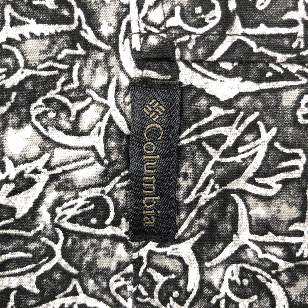 2000'S Columbia all-over fish print short-sleeved cotton shirt, boxy fit, men's size M. cotton black type Vintage Second Hand