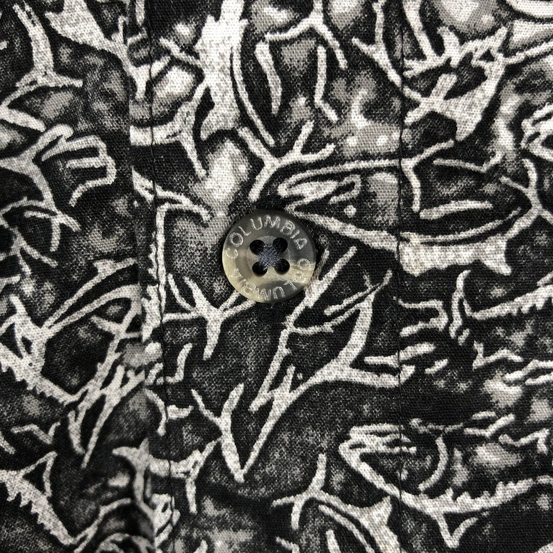 2000'S Columbia all-over fish print short-sleeved cotton shirt, boxy fit, men's size M. cotton black type Vintage Second Hand