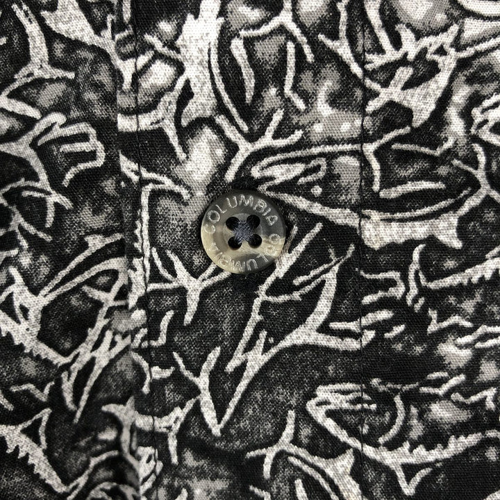 2000'S Columbia all-over fish print short-sleeved cotton shirt, boxy fit, men's size M. cotton black type Vintage Second Hand
