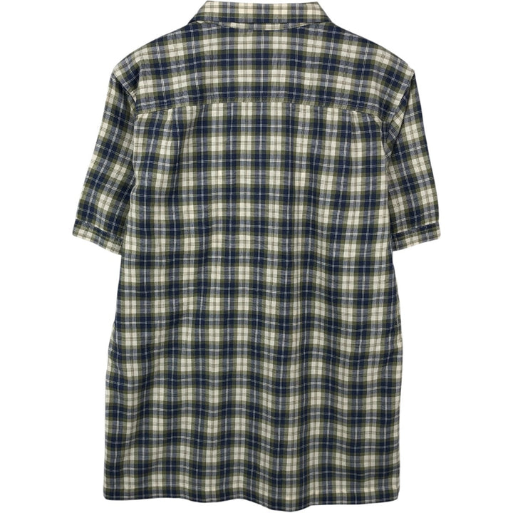90s-00'S L.L.Bean SLIGHTLY FITTED Check Pattern Short-Sleeve Open Collar Cotton Shirt, Boxy Shirt, Men's Size S (approx.) cotton Khaki type Vintage Second Hand