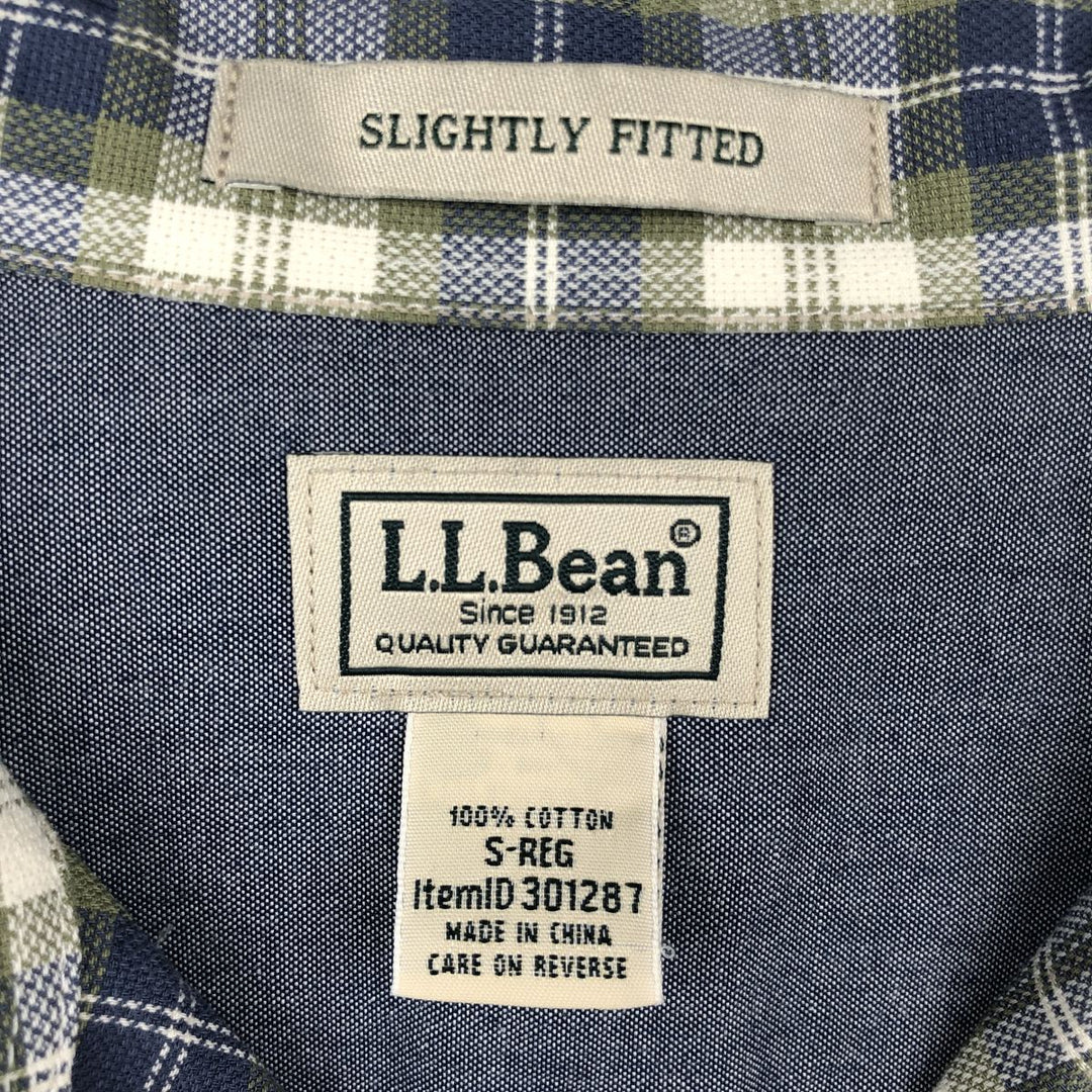 90s-00'S L.L.Bean SLIGHTLY FITTED Check Pattern Short-Sleeve Open Collar Cotton Shirt, Boxy Shirt, Men's Size S (approx.) cotton Khaki type Vintage Second Hand