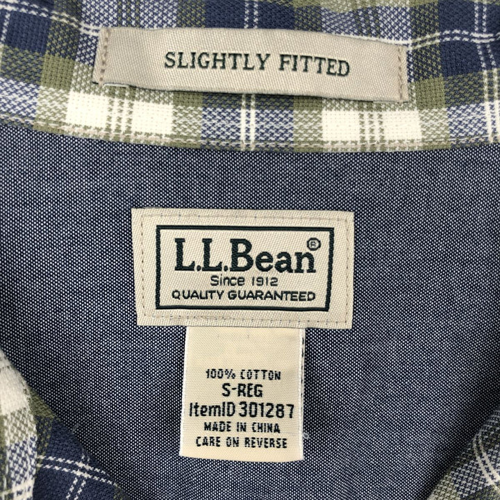 90s-00'S L.L.Bean SLIGHTLY FITTED Check Pattern Short-Sleeve Open Collar Cotton Shirt, Boxy Shirt, Men's Size S (approx.) cotton Khaki type Vintage Second Hand