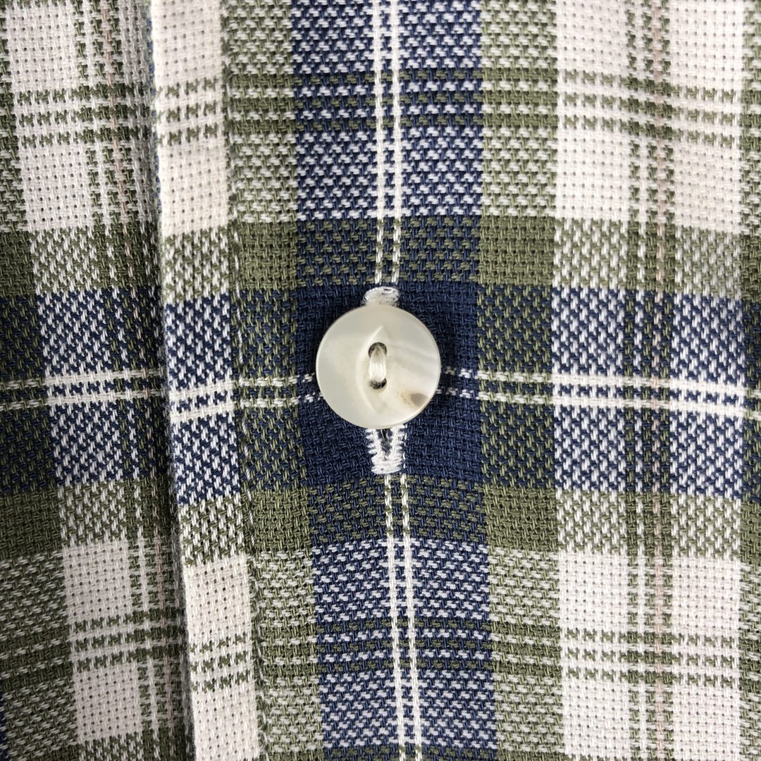 90s-00'S L.L.Bean SLIGHTLY FITTED Check Pattern Short-Sleeve Open Collar Cotton Shirt, Boxy Shirt, Men's Size S (approx.) cotton Khaki type Vintage Second Hand