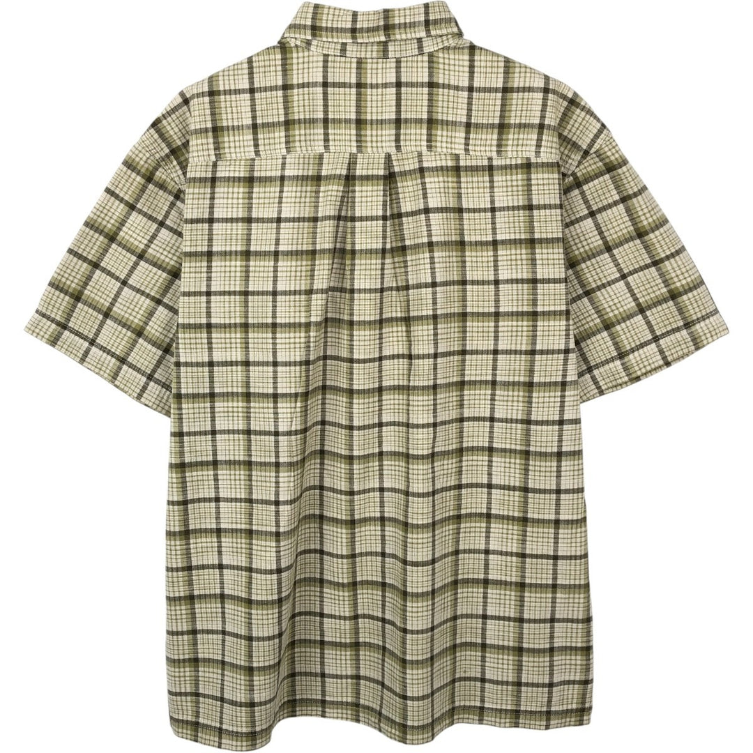 90s-00'S St. John's Bay Short-Sleeve Cotton Check Shirt, Boxy Fit, Men's Size L (approx.) cotton Khaki type sage green Vintage Second Hand