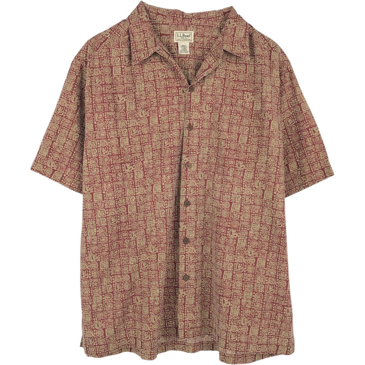 90s~00'S LLBean all-over print short sleeve open collar cotton shirt box shirt men's size L vintage cotton bordeaux Vintage Second Hand