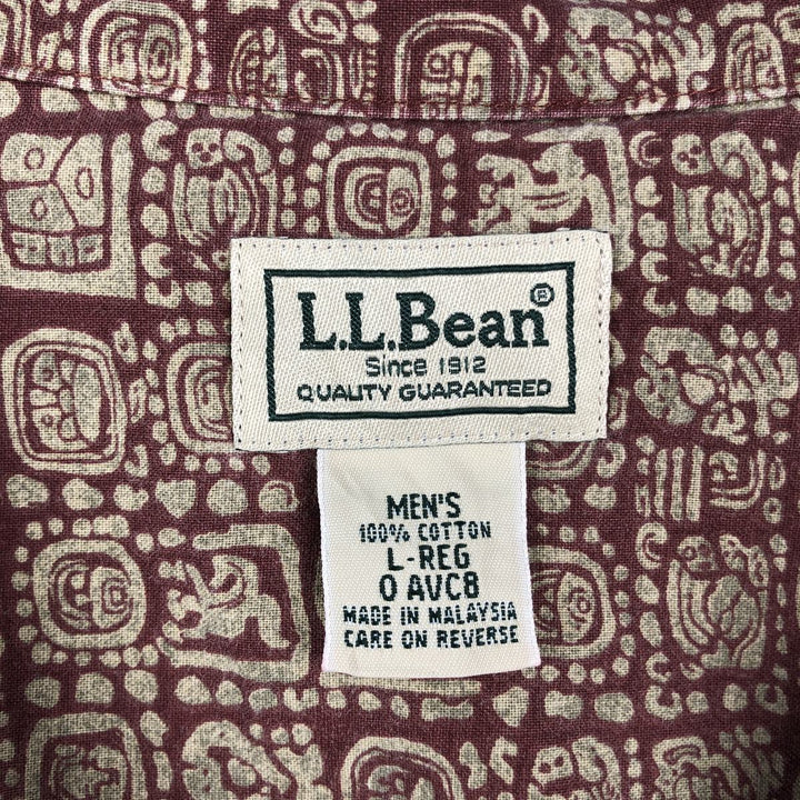 90s~00'S LLBean all-over print short sleeve open collar cotton shirt box shirt men's size L vintage cotton bordeaux Vintage Second Hand
