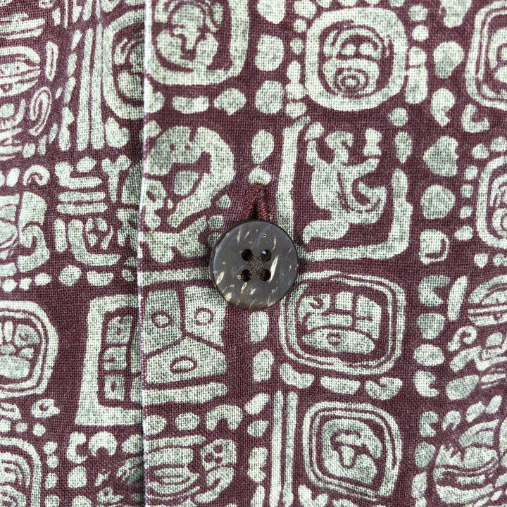 90s~00'S LLBean all-over print short sleeve open collar cotton shirt box shirt men's size L vintage cotton bordeaux Vintage Second Hand