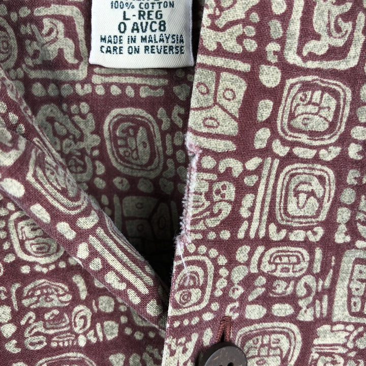 90s~00'S LLBean all-over print short sleeve open collar cotton shirt box shirt men's size L vintage cotton bordeaux Vintage Second Hand