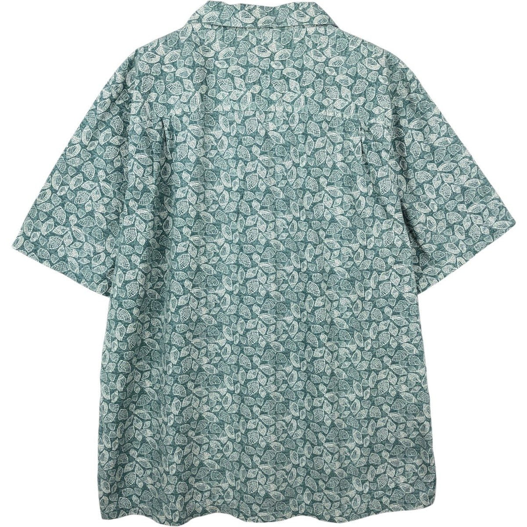 90s-00'S LL Bean Traditional Fit All-Over Print Short Sleeve Open Collar Cotton Box Shirt, Men's Size L cotton Khaki type sage green Vintage Second Hand