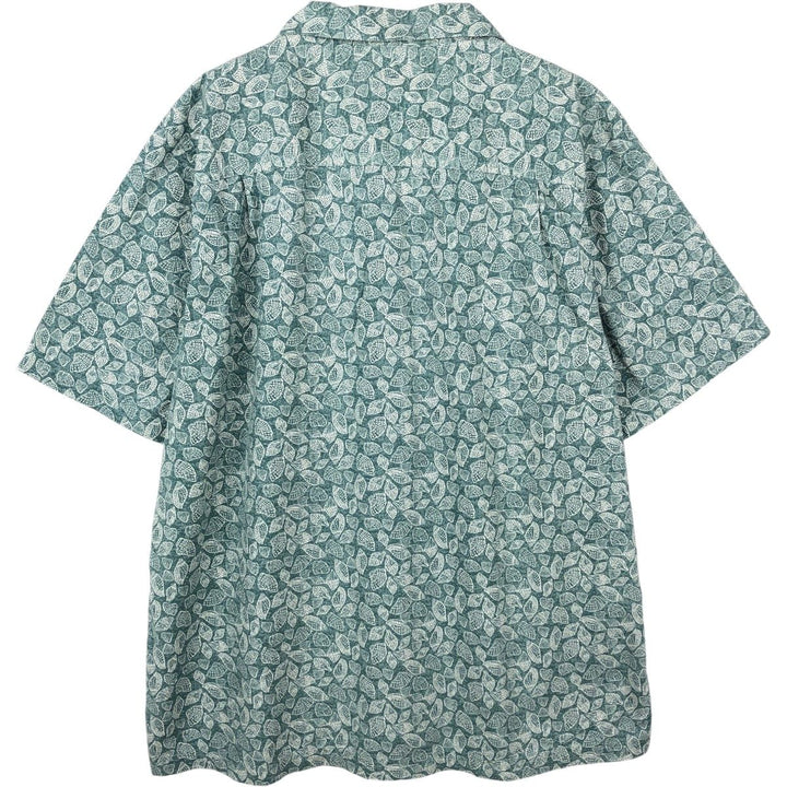 90s-00'S LL Bean Traditional Fit All-Over Print Short Sleeve Open Collar Cotton Box Shirt, Men's Size L cotton Khaki type sage green Vintage Second Hand