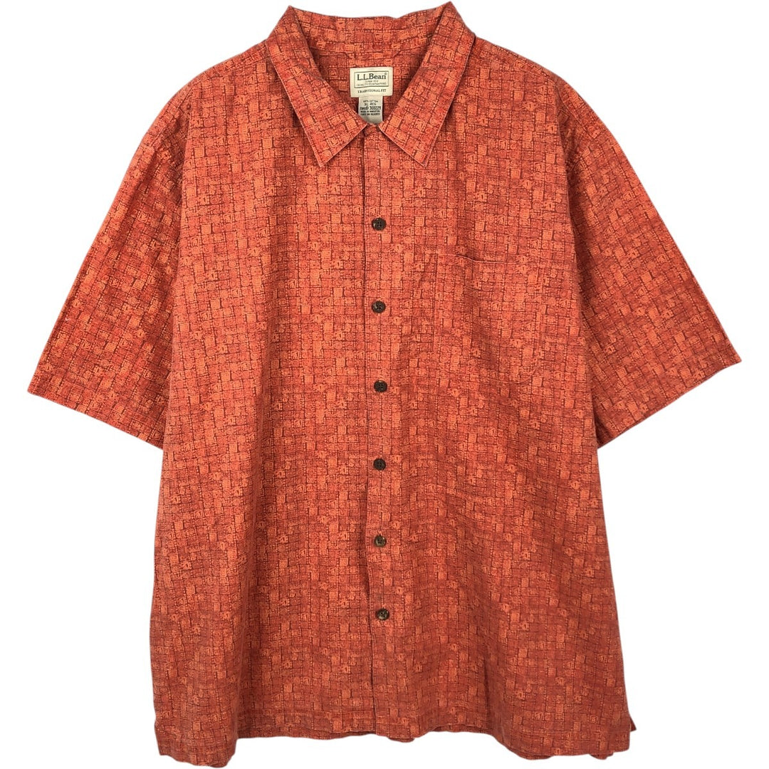 90s-00'S L.L.Bean Traditional Fit all-over print short-sleeved cotton shirt, men's size XL. cotton orange type Vintage Second Hand