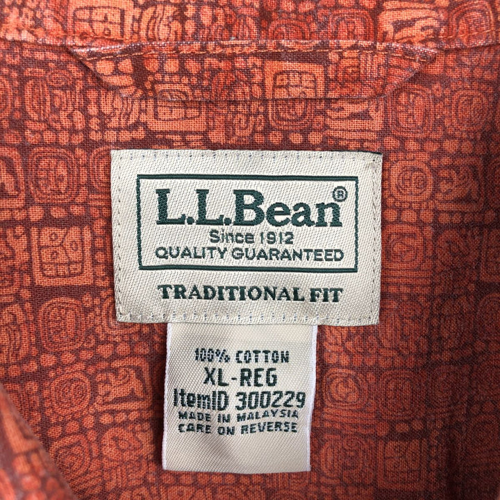 90s-00'S L.L.Bean Traditional Fit all-over print short-sleeved cotton shirt, men's size XL. cotton orange type Vintage Second Hand
