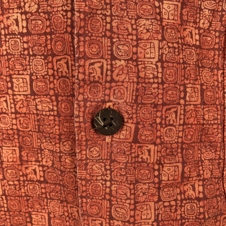 90s-00'S L.L.Bean Traditional Fit all-over print short-sleeved cotton shirt, men's size XL. cotton orange type Vintage Second Hand