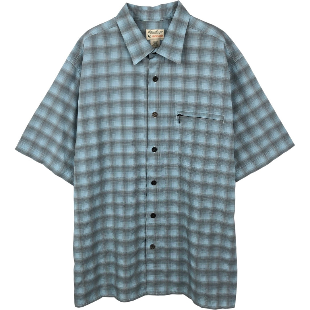 Eddie Bauer Ombre Check Short-Sleeve Check Shirt, Men's Size XL (approx.) polyester Blue type light blue Vintage Second Hand