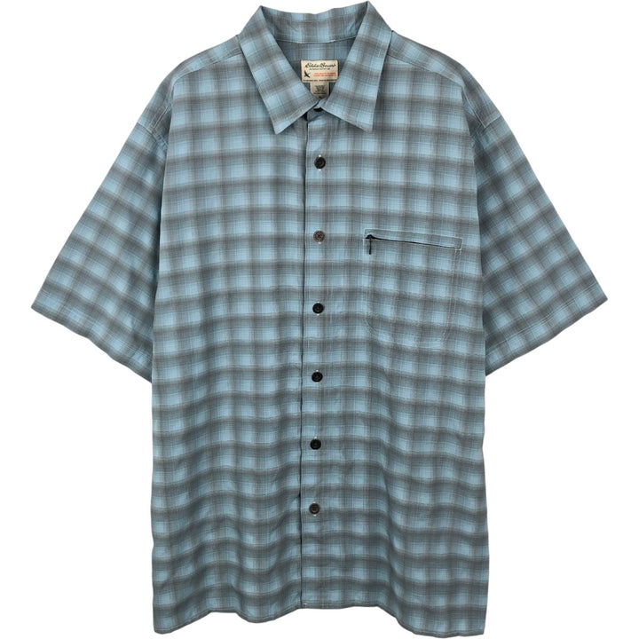 Eddie Bauer Ombre Check Short-Sleeve Check Shirt, Men's Size XL (approx.) polyester Blue type light blue Vintage Second Hand