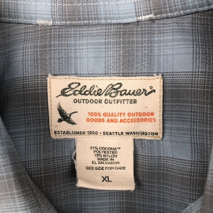 Eddie Bauer Ombre Check Short-Sleeve Check Shirt, Men's Size XL (approx.) polyester Blue type light blue Vintage Second Hand