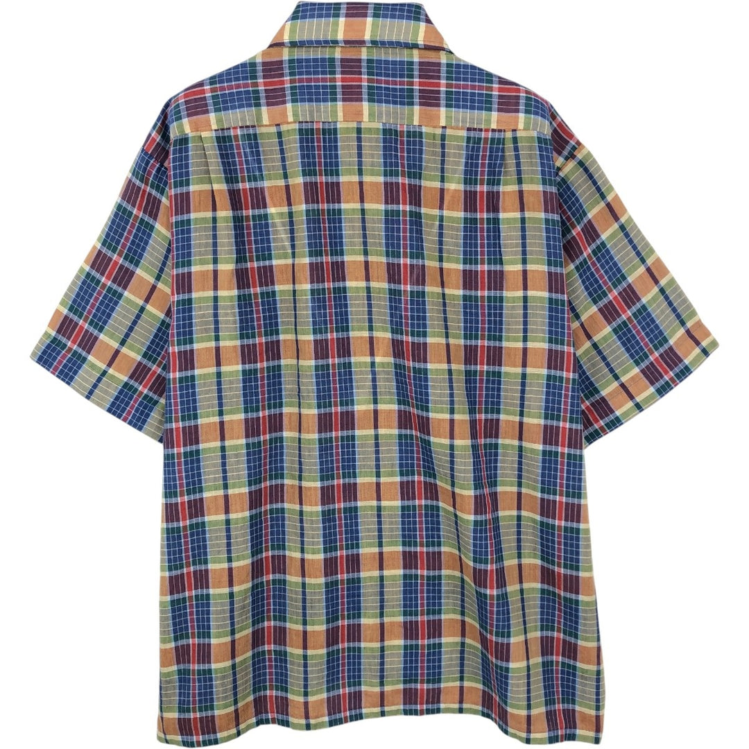 1970'S JCPenney Check Pattern Short-Sleeve Poly-Cotton Box Shirt Men's Size L (Equivalent) Vintage polyester blue type Vintage Second Hand