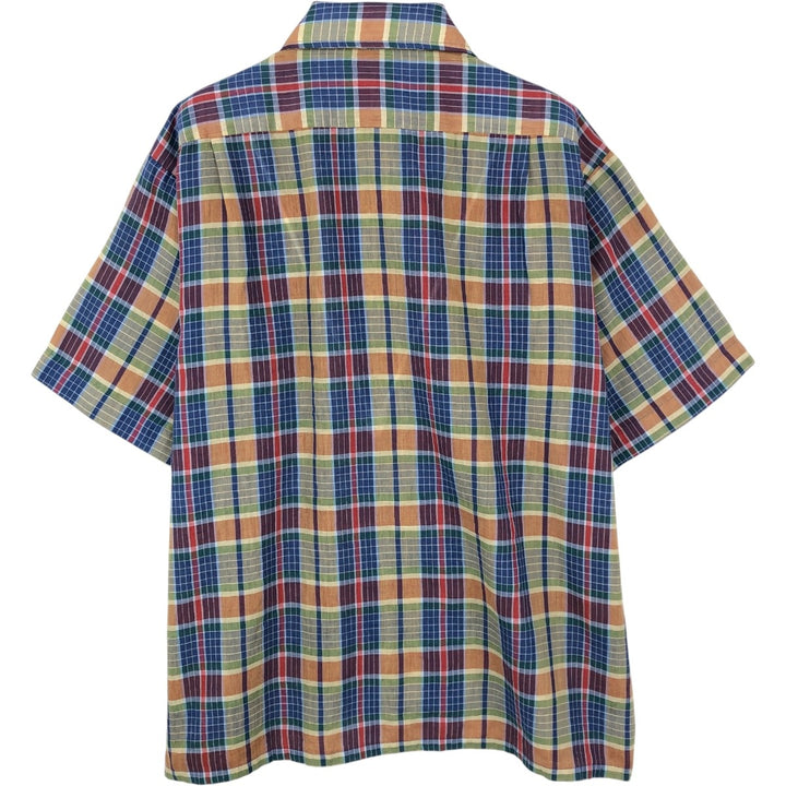 1970'S JCPenney Check Pattern Short-Sleeve Poly-Cotton Box Shirt Men's Size L (Equivalent) Vintage polyester blue type Vintage Second Hand