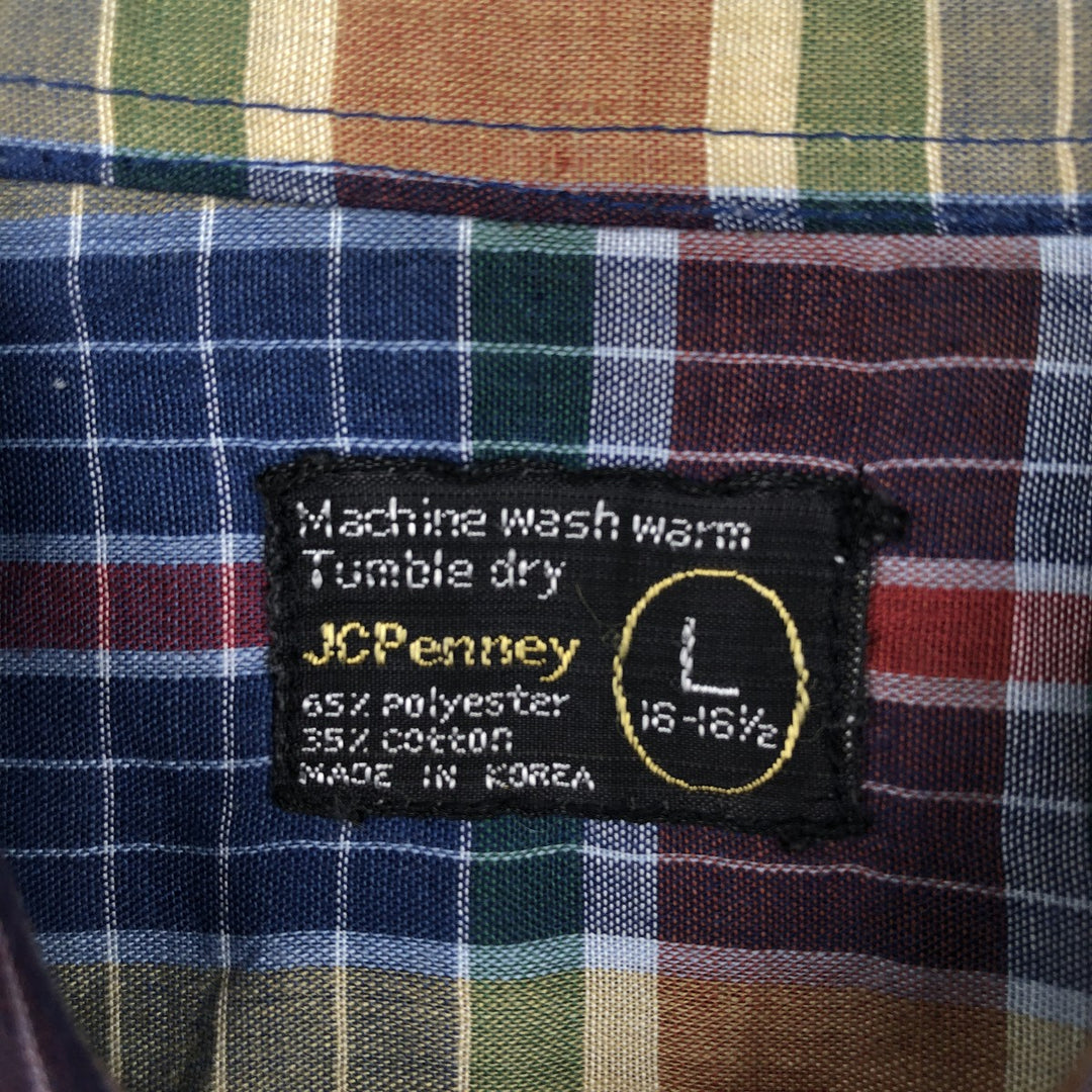1970'S JCPenney Check Pattern Short-Sleeve Poly-Cotton Box Shirt Men's Size L (Equivalent) Vintage polyester blue type Vintage Second Hand
