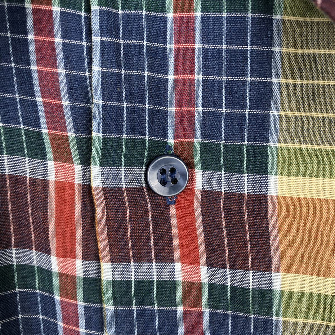 1970'S JCPenney Check Pattern Short-Sleeve Poly-Cotton Box Shirt Men's Size L (Equivalent) Vintage polyester blue type Vintage Second Hand