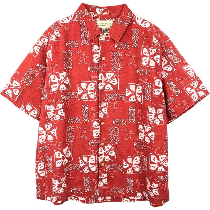 90s-00'S Eddie Bauer all-over print short-sleeved linen shirt, men's size L equivalent, vintage. linen red type Vintage Second Hand