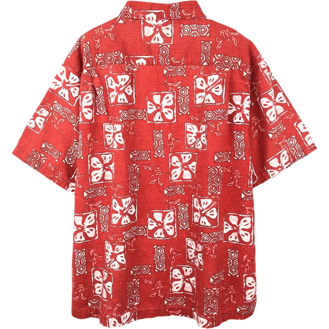 90s-00'S Eddie Bauer all-over print short-sleeved linen shirt, men's size L equivalent, vintage. linen red type Vintage Second Hand