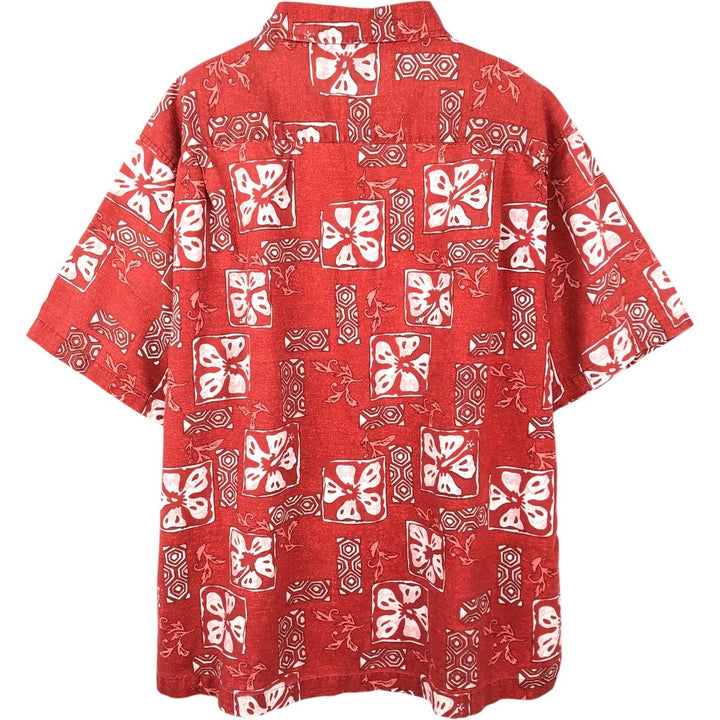 90s-00'S Eddie Bauer all-over print short-sleeved linen shirt, men's size L equivalent, vintage. linen red type Vintage Second Hand