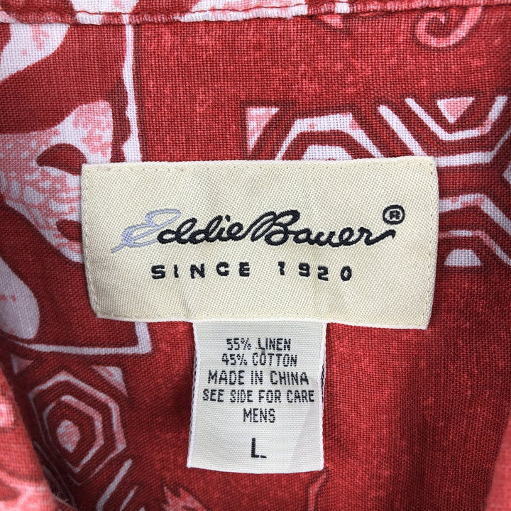 90s-00'S Eddie Bauer all-over print short-sleeved linen shirt, men's size L equivalent, vintage. linen red type Vintage Second Hand