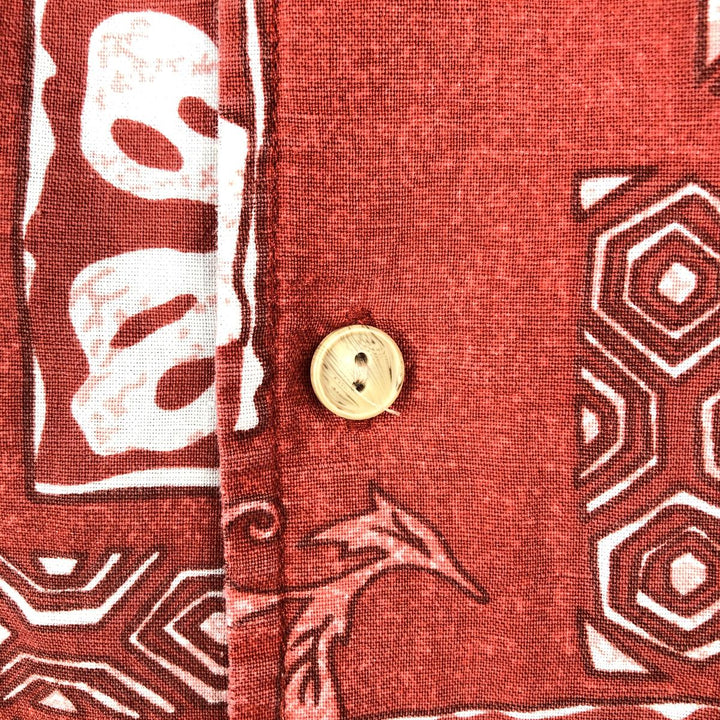 90s-00'S Eddie Bauer all-over print short-sleeved linen shirt, men's size L equivalent, vintage. linen red type Vintage Second Hand