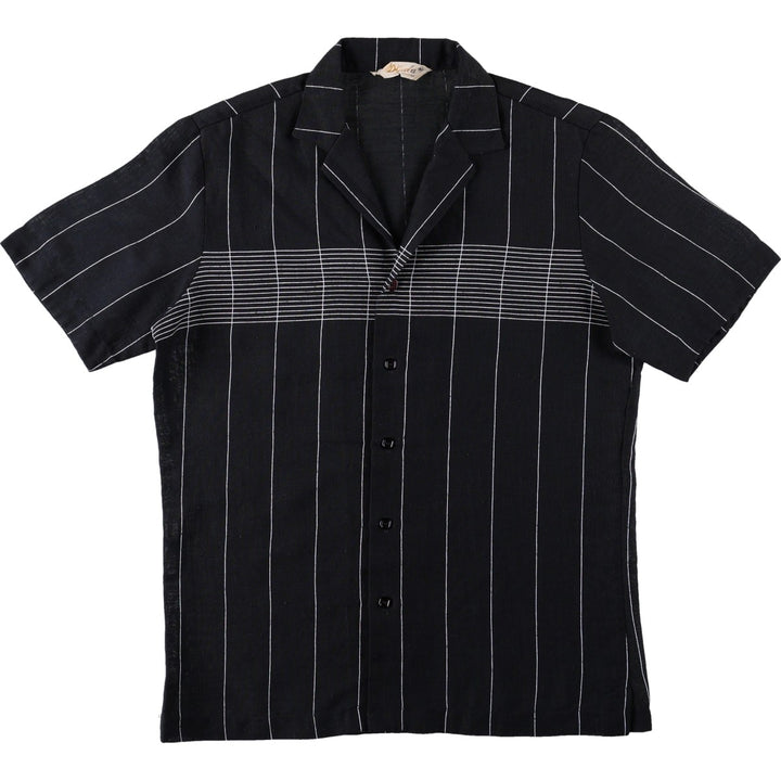 D'Gala Stripe Pattern Short-Sleeve Open Collar Poly/Rayon Shirt, Boxy Shirt, Men's Size M (Equivalent), Vintage polyester black type Vintage Second Hand