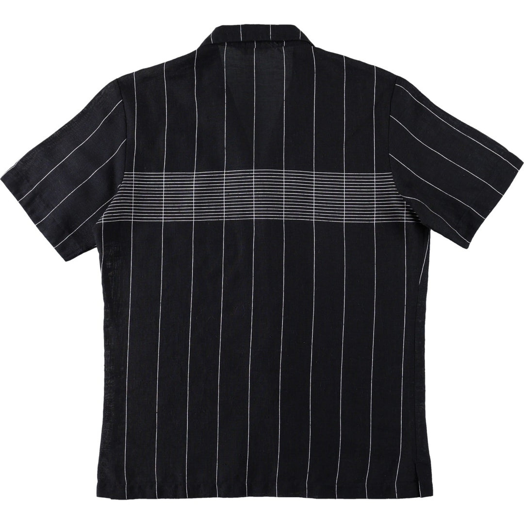 D'Gala Stripe Pattern Short-Sleeve Open Collar Poly/Rayon Shirt, Boxy Shirt, Men's Size M (Equivalent), Vintage polyester black type Vintage Second Hand