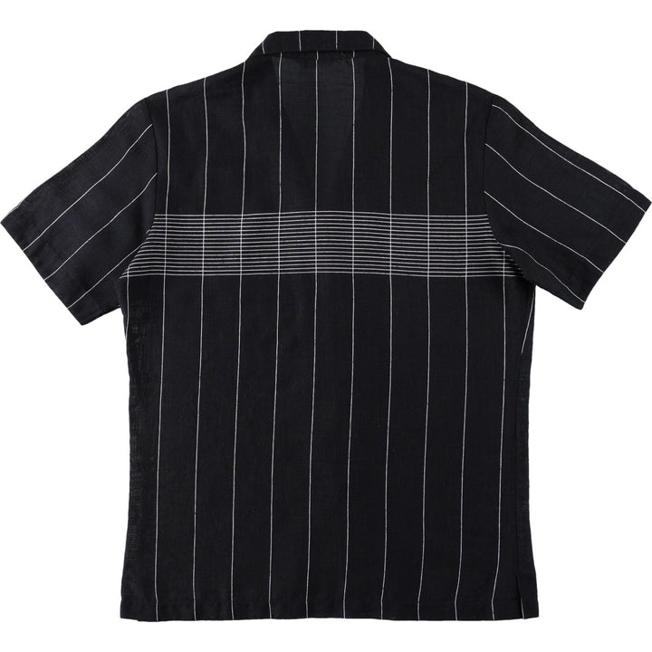 D'Gala Stripe Pattern Short-Sleeve Open Collar Poly/Rayon Shirt, Boxy Shirt, Men's Size M (Equivalent), Vintage polyester black type Vintage Second Hand