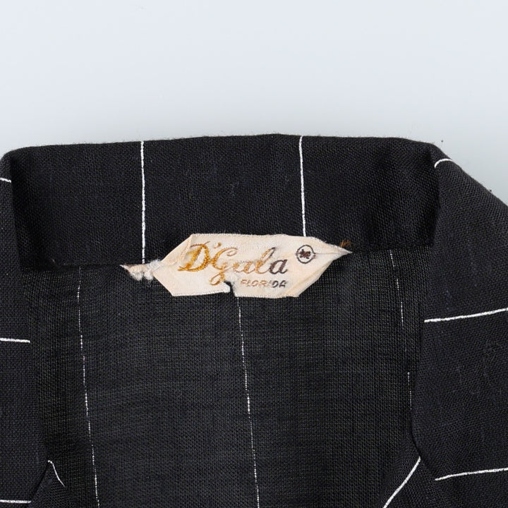 D'Gala Stripe Pattern Short-Sleeve Open Collar Poly/Rayon Shirt, Boxy Shirt, Men's Size M (Equivalent), Vintage polyester black type Vintage Second Hand