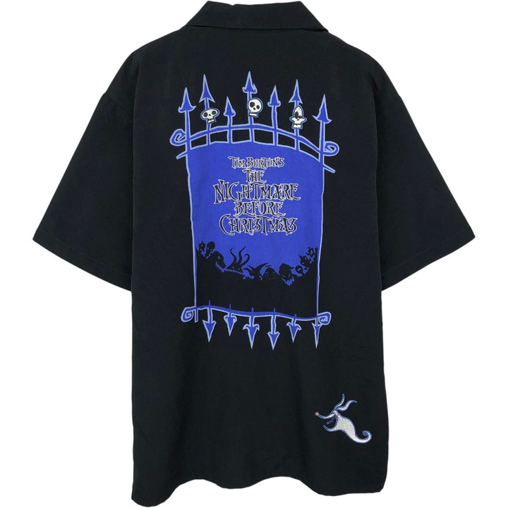Disneyland Nightmare Before Christmas Two-Tone Short-Sleeve Open-Collar Polyester Shirt, Boxy Fit, Men's Size M (approx.) polyester black type Vintage Second Hand