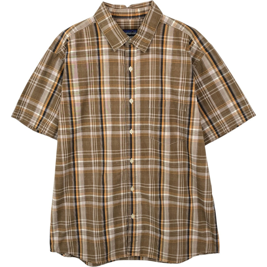 00'S Patagonia ORGANIC COTTON 54840S9 short sleeve cotton check shirt, men's size L Organic cotton Khaki type beige Vintage Second Hand