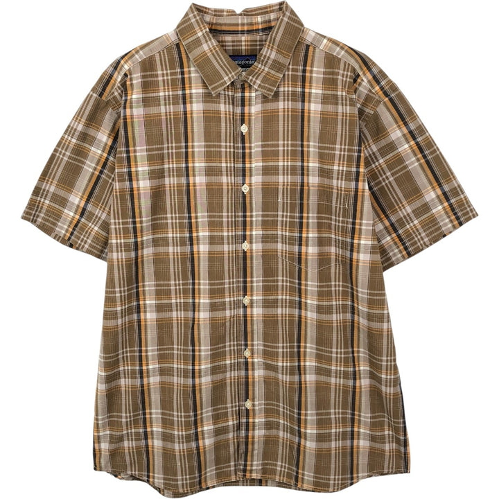 00'S Patagonia ORGANIC COTTON 54840S9 short sleeve cotton check shirt, men's size L Organic cotton Khaki type beige Vintage Second Hand