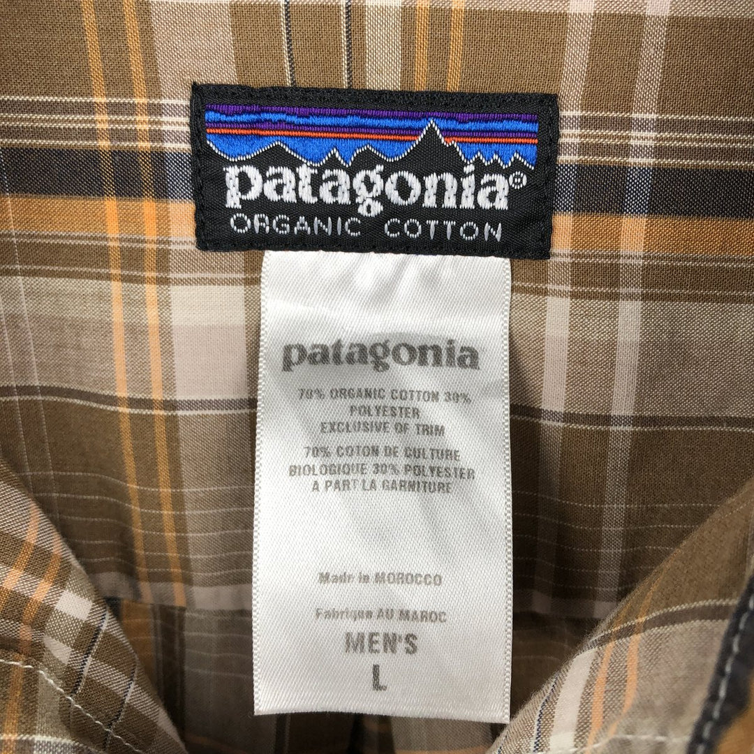 00'S Patagonia ORGANIC COTTON 54840S9 short sleeve cotton check shirt, men's size L Organic cotton Khaki type beige Vintage Second Hand