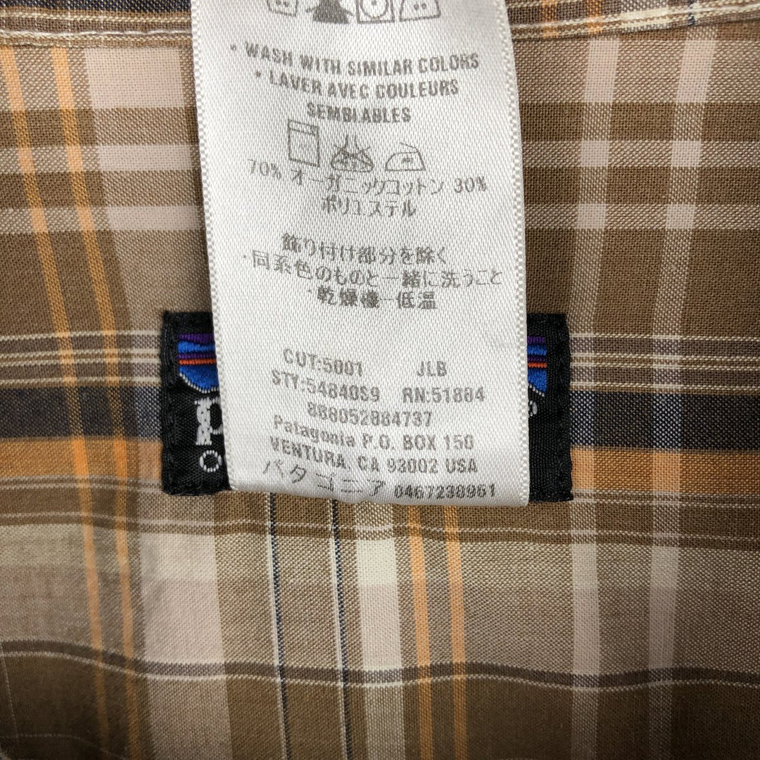 00'S Patagonia ORGANIC COTTON 54840S9 short sleeve cotton check shirt, men's size L Organic cotton Khaki type beige Vintage Second Hand