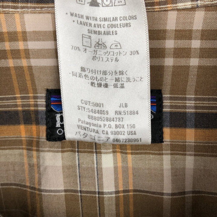 00'S Patagonia ORGANIC COTTON 54840S9 short sleeve cotton check shirt, men's size L Organic cotton Khaki type beige Vintage Second Hand
