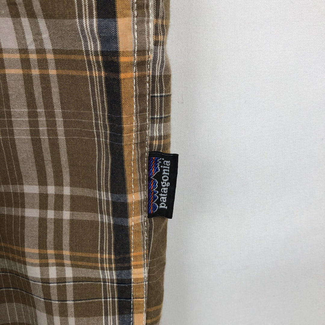 00'S Patagonia ORGANIC COTTON 54840S9 short sleeve cotton check shirt, men's size L Organic cotton Khaki type beige Vintage Second Hand