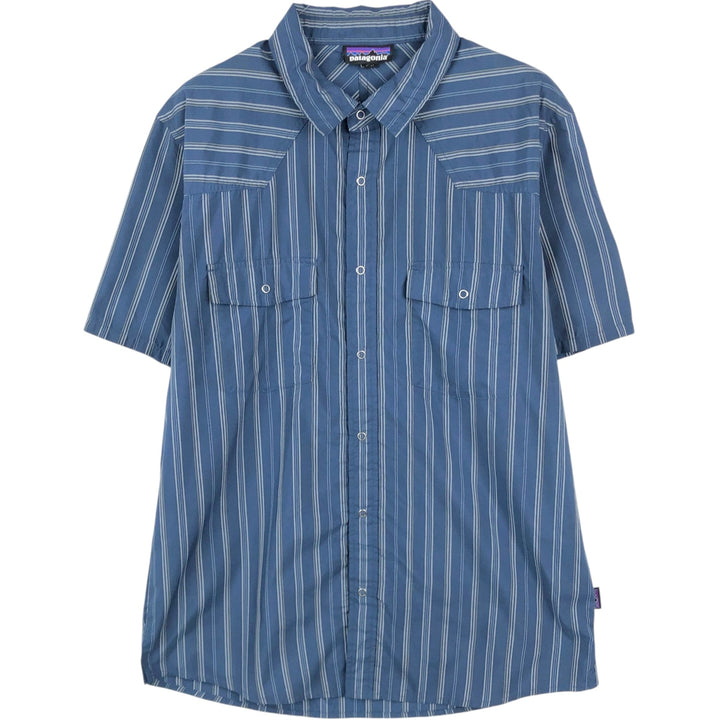 Patagonia 54025SP20 Bandito Shirt, Short Sleeve, Striped Shirt, Men's Size M (approx.) polyester blue type Vintage Second Hand