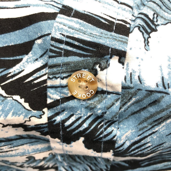 Cooke Street all-over print Hawaiian Aloha shirt, boxy style, men's size L (approx.) cotton blue type Vintage Second Hand