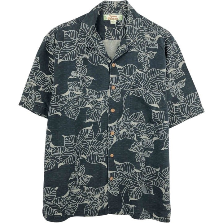 Tommy Bahama all-over floral print open-collar silk Hawaiian Aloha shirt, boxy style, men's size M. silk black type Vintage Second Hand