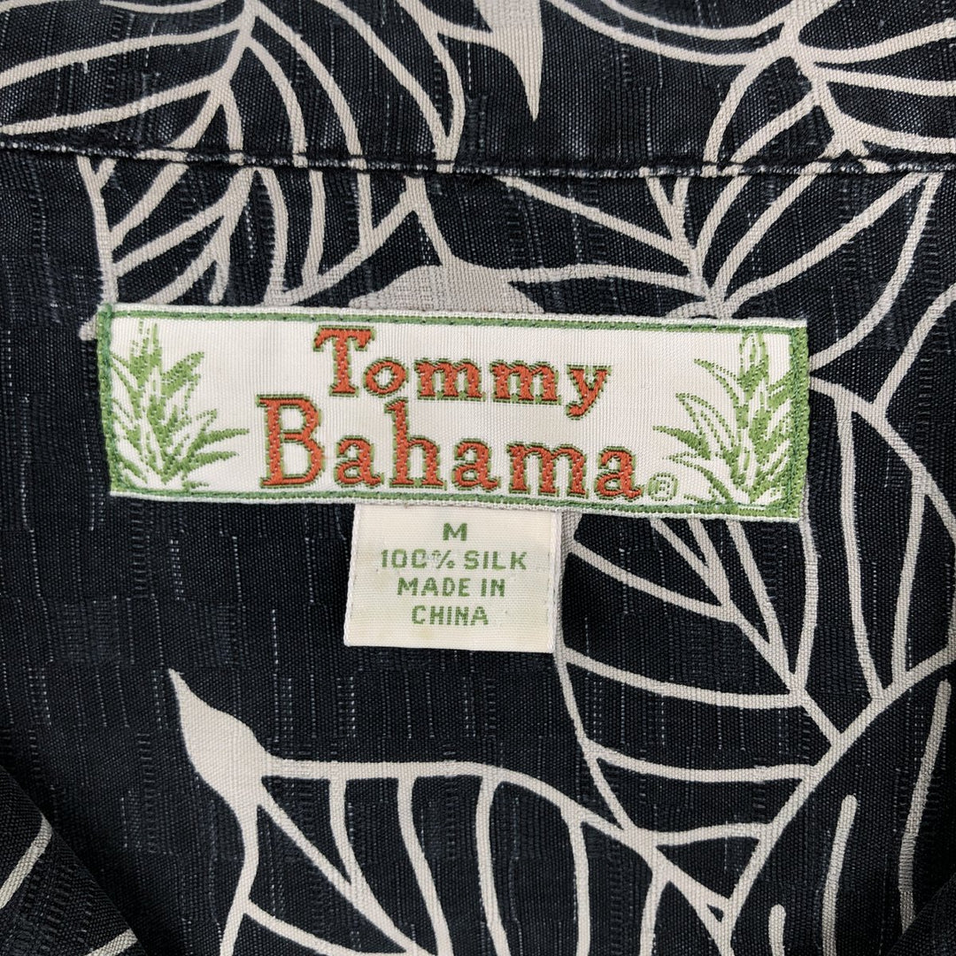 Tommy Bahama all-over floral print open-collar silk Hawaiian Aloha shirt, boxy style, men's size M. silk black type Vintage Second Hand