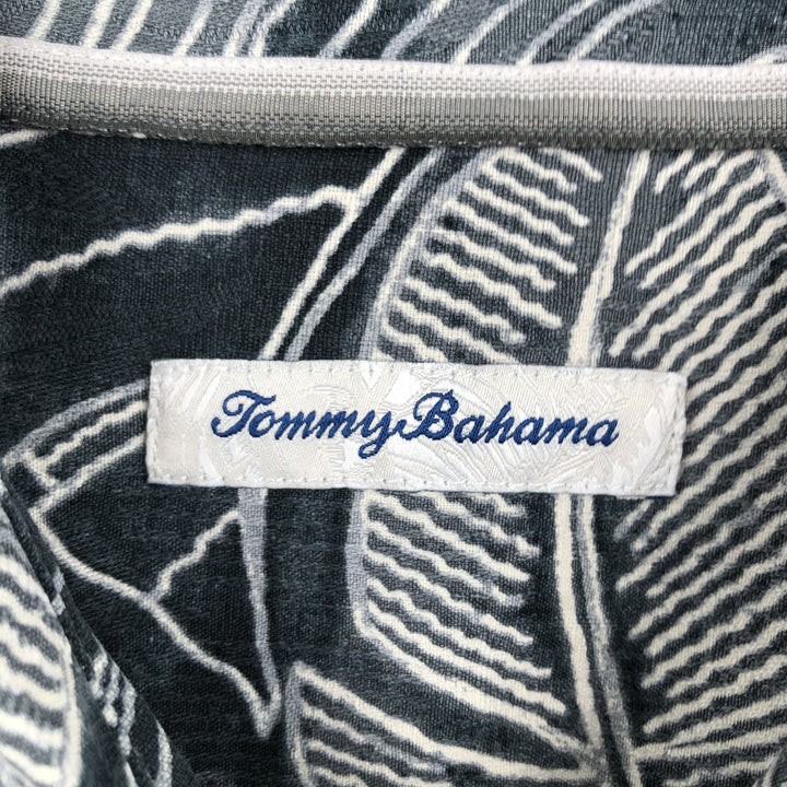 Tommy Bahama all-over leaf pattern silk Hawaiian Aloha shirt, boxy style, men's size L. silk gray type Vintage Second Hand