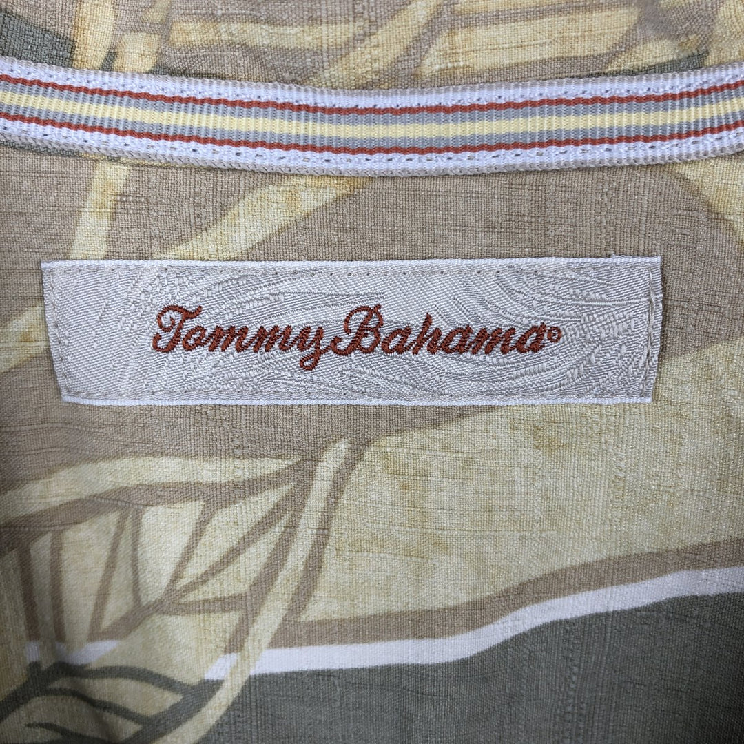 Tommy Bahama Leaf Pattern Open Collar Silk Hawaiian Aloha Shirt Box Shirt Men's L Size silk yellow type Vintage Second Hand