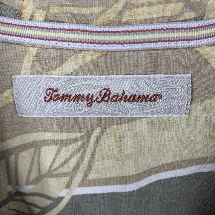 Tommy Bahama Leaf Pattern Open Collar Silk Hawaiian Aloha Shirt Box Shirt Men's L Size silk yellow type Vintage Second Hand