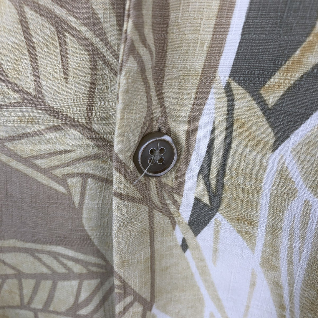 Tommy Bahama Leaf Pattern Open Collar Silk Hawaiian Aloha Shirt Box Shirt Men's L Size silk yellow type Vintage Second Hand